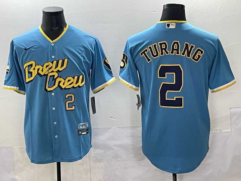 Men 2025 Milwaukee Brewers #2 Turang blue Nike MLB Jersey style 001->milwaukee brewers->MLB Jersey